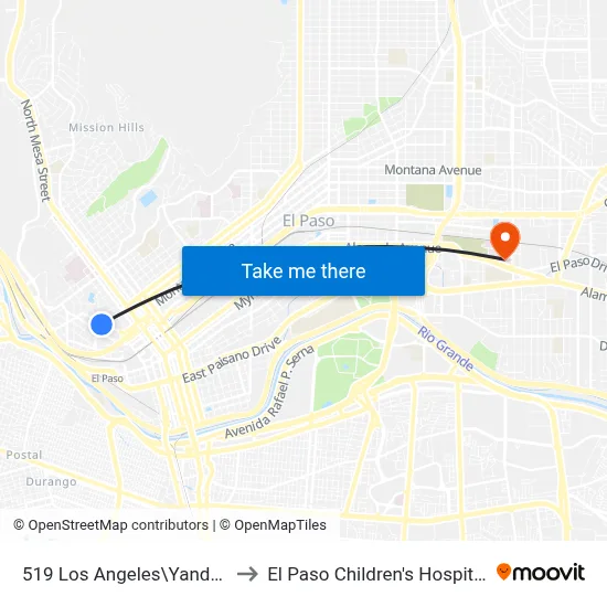 519 Los Angeles\Yandell to El Paso Children's Hospital map