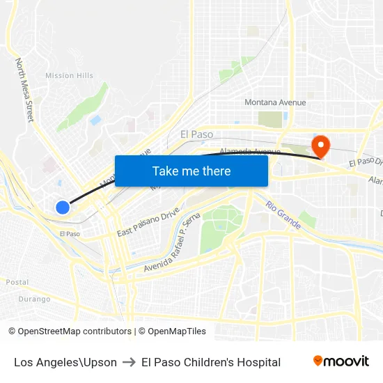 Los Angeles\Upson to El Paso Children's Hospital map