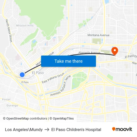Los Angeles\Mundy to El Paso Children's Hospital map