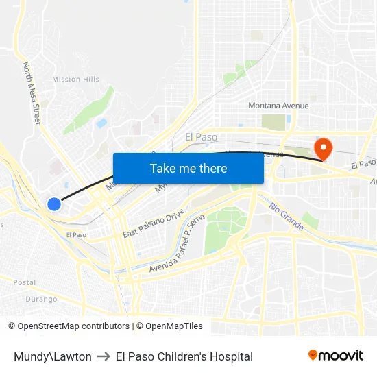 Mundy\Lawton to El Paso Children's Hospital map
