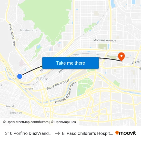 310 Porfirio Diaz\Yandell to El Paso Children's Hospital map