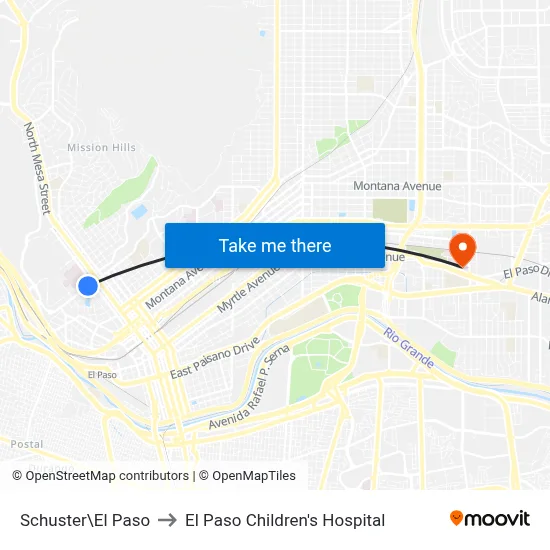 Schuster\El Paso to El Paso Children's Hospital map