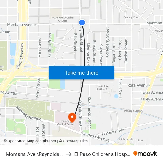 Montana Ave.\Raynolds St. to El Paso Children's Hospital map