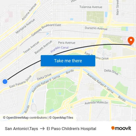 San Antonio\Tays to El Paso Children's Hospital map
