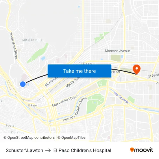 Schuster\Lawton to El Paso Children's Hospital map
