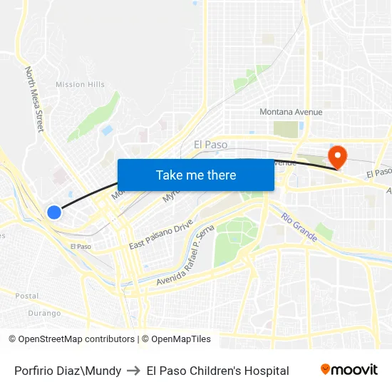 Porfirio Diaz\Mundy to El Paso Children's Hospital map