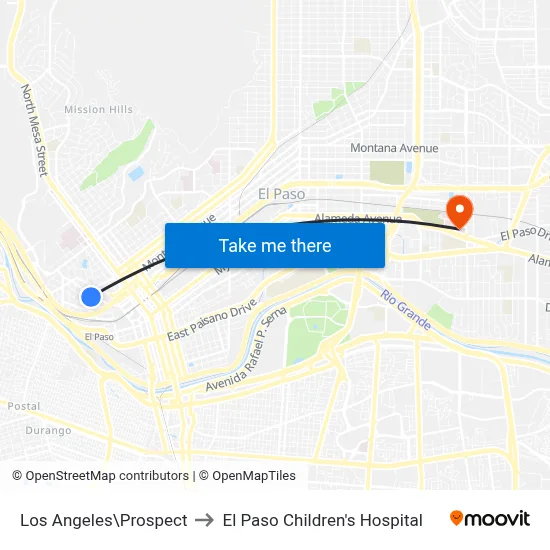 Los Angeles\Prospect to El Paso Children's Hospital map