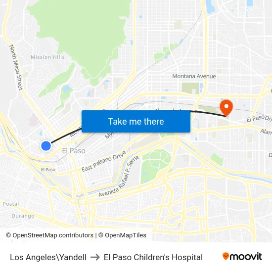 Los Angeles\Yandell to El Paso Children's Hospital map
