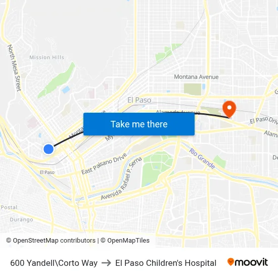 600 Yandell\Corto Way to El Paso Children's Hospital map