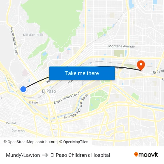 Mundy\Lawton to El Paso Children's Hospital map