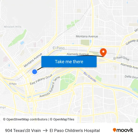 904 Texas\St Vrain to El Paso Children's Hospital map