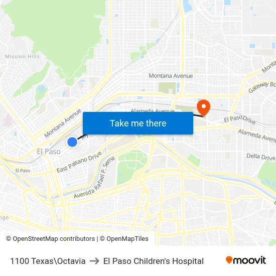 1100 Texas\Octavia to El Paso Children's Hospital map
