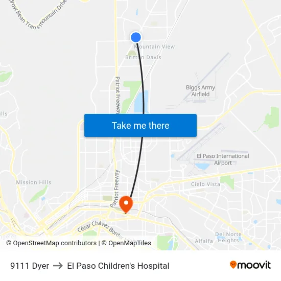 9111 Dyer to El Paso Children's Hospital map
