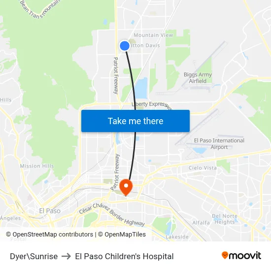 Dyer\Sunrise to El Paso Children's Hospital map