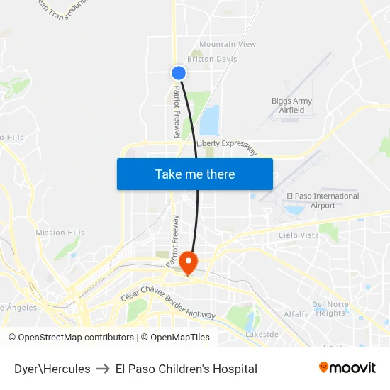 Dyer\Hercules to El Paso Children's Hospital map