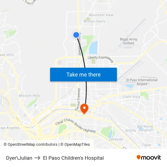 Dyer\Julian to El Paso Children's Hospital map