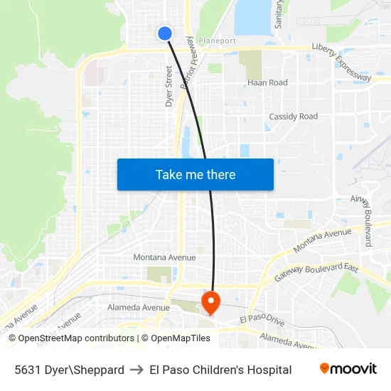 5631 Dyer\Sheppard to El Paso Children's Hospital map