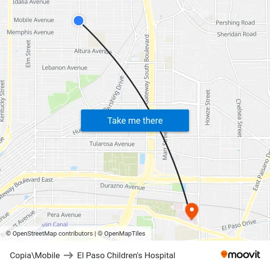 Copia\Mobile to El Paso Children's Hospital map