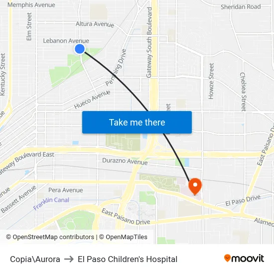 Copia\Aurora to El Paso Children's Hospital map