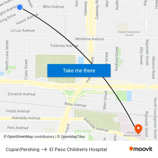 Copia\Pershing to El Paso Children's Hospital map