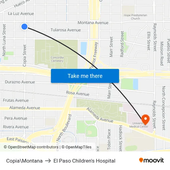 Copia\Montana to El Paso Children's Hospital map