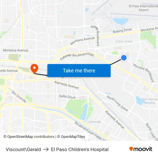 Viscount\Gerald to El Paso Children's Hospital map