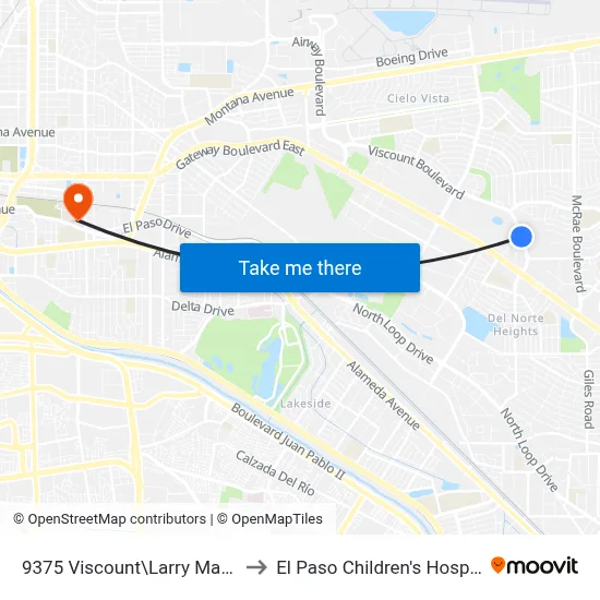9375 Viscount\Larry Mahan to El Paso Children's Hospital map