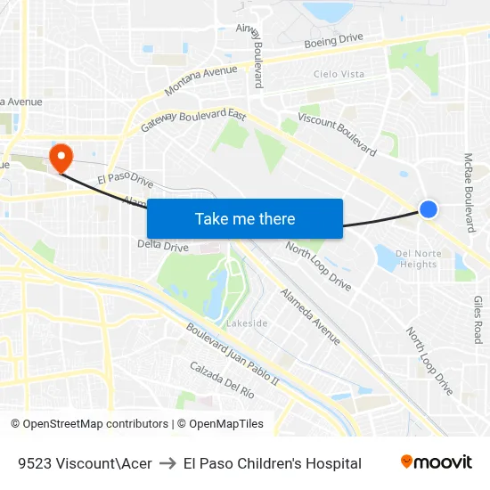 9523 Viscount\Acer to El Paso Children's Hospital map