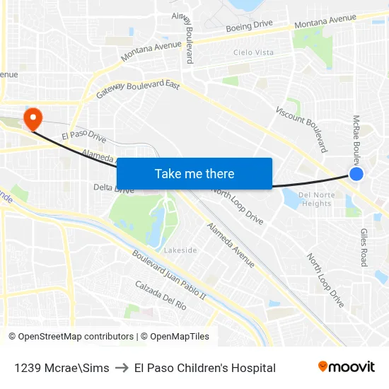 1239 Mcrae\Sims to El Paso Children's Hospital map