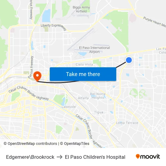 Edgemere\Brookrock to El Paso Children's Hospital map