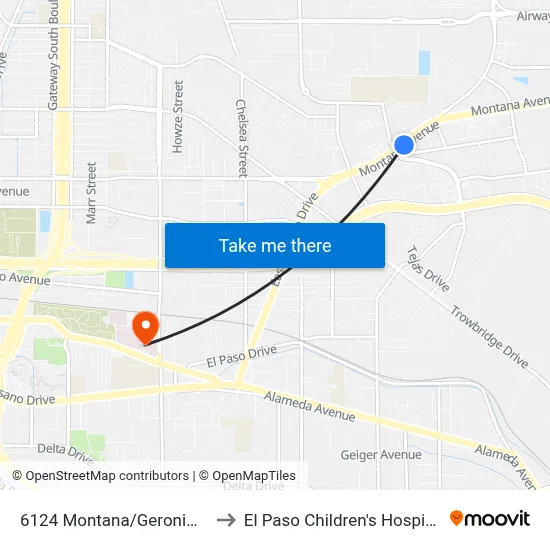 6124 Montana/Geronimo to El Paso Children's Hospital map