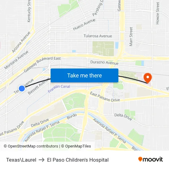 Texas\Laurel to El Paso Children's Hospital map
