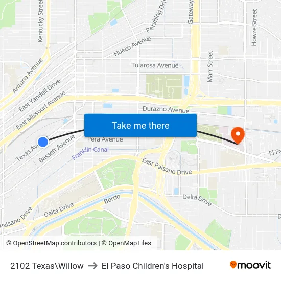 2102 Texas\Willow to El Paso Children's Hospital map
