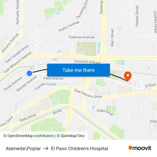 Alameda\Poplar to El Paso Children's Hospital map