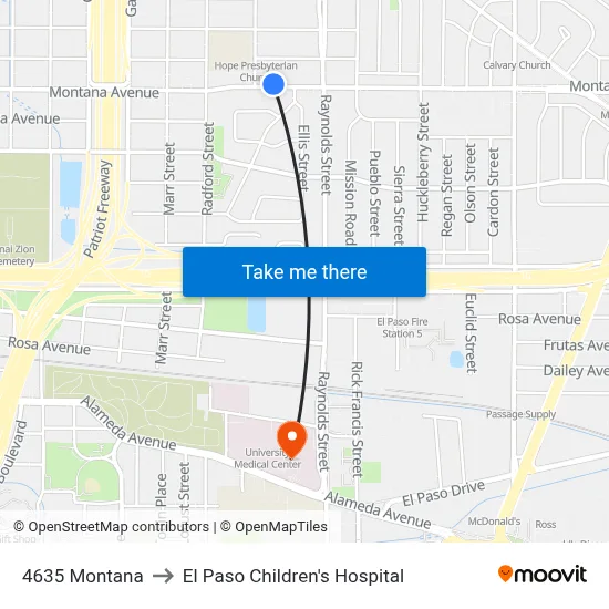 4635 Montana to El Paso Children's Hospital map