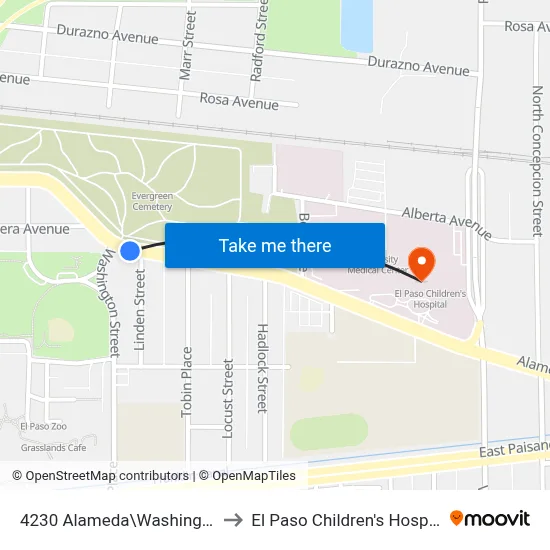 4230 Alameda\Washington to El Paso Children's Hospital map