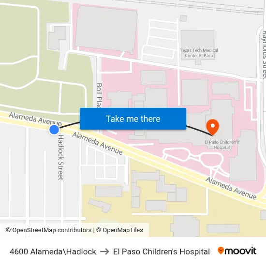 4600 Alameda\Hadlock to El Paso Children's Hospital map