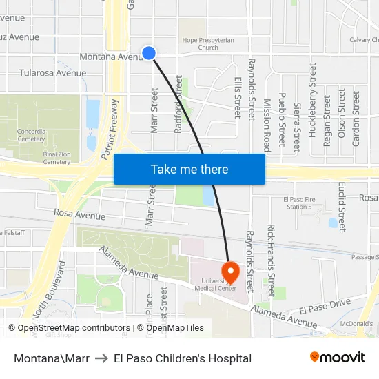 Montana\Marr to El Paso Children's Hospital map