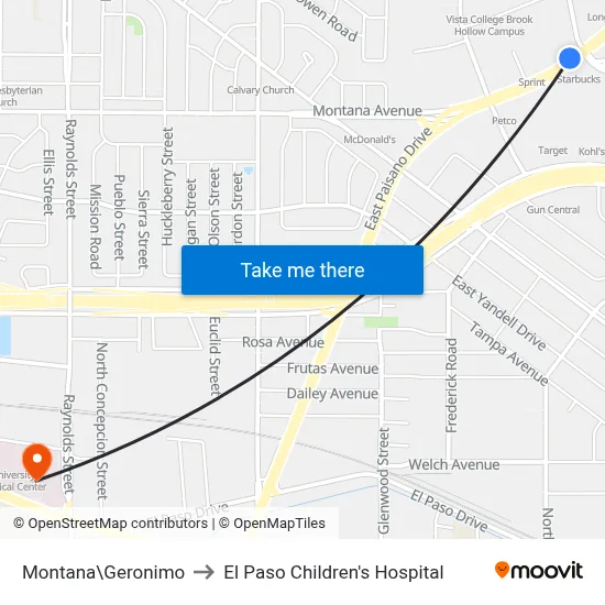 Montana\Geronimo to El Paso Children's Hospital map