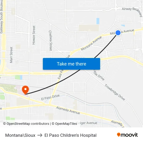 Montana\Sioux to El Paso Children's Hospital map