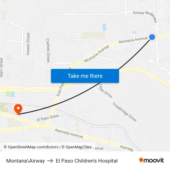 Montana\Airway to El Paso Children's Hospital map