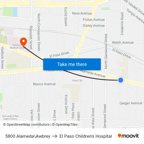 5800 Alameda\Awbrey to El Paso Children's Hospital map