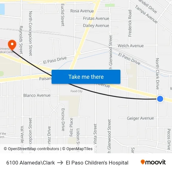 6100 Alameda\Clark to El Paso Children's Hospital map