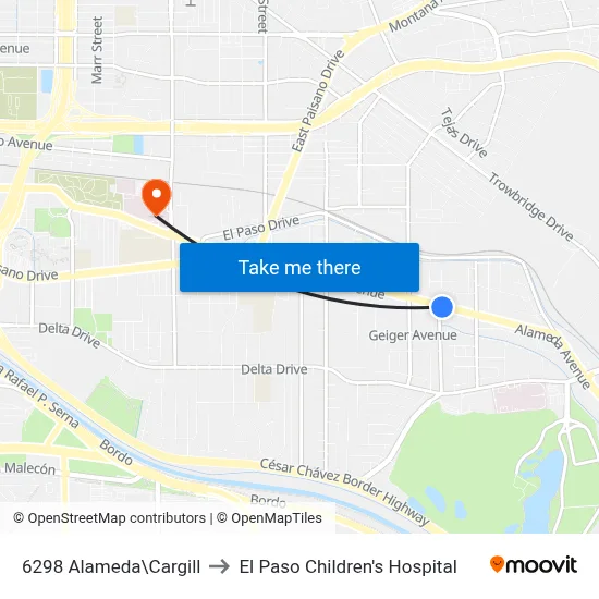 6298 Alameda\Cargill to El Paso Children's Hospital map