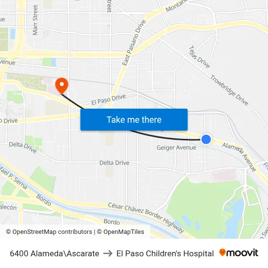 6400 Alameda\Ascarate to El Paso Children's Hospital map