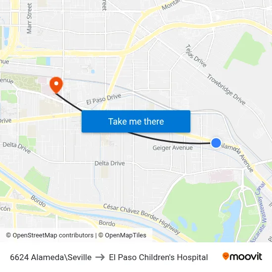 6624 Alameda\Seville to El Paso Children's Hospital map