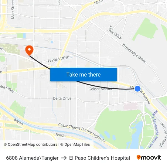 6808 Alameda\Tangier to El Paso Children's Hospital map