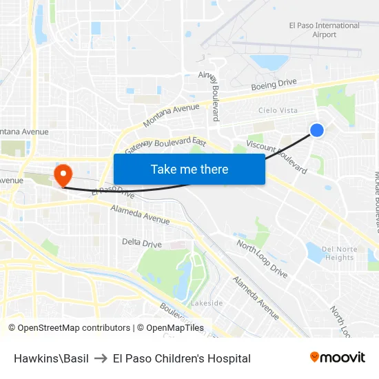 Hawkins\Basil to El Paso Children's Hospital map