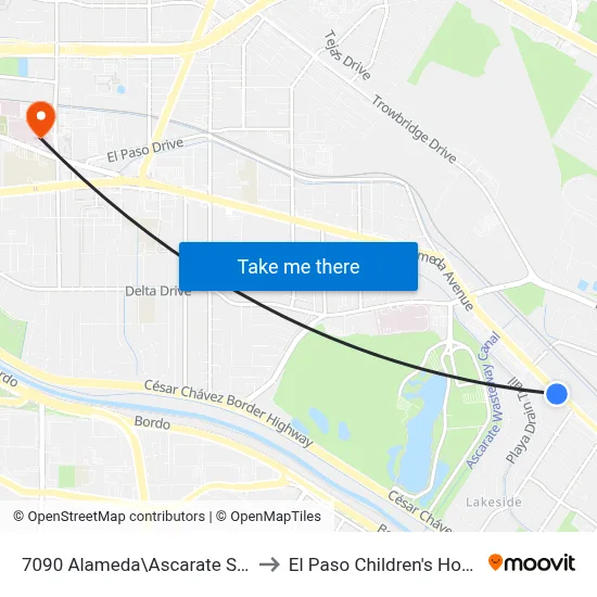 7090 Alameda\Ascarate School to El Paso Children's Hospital map
