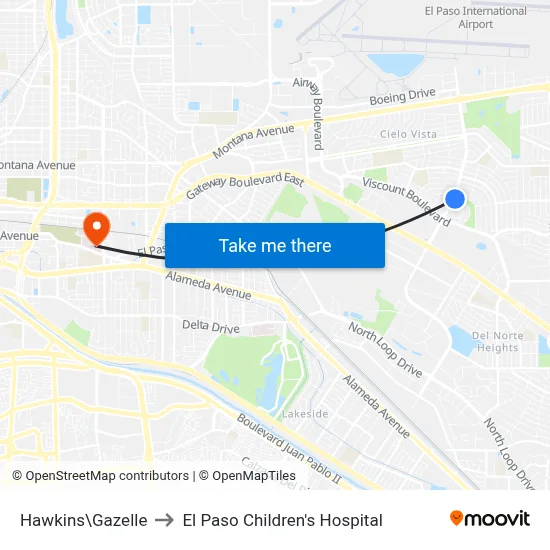 Hawkins\Gazelle to El Paso Children's Hospital map